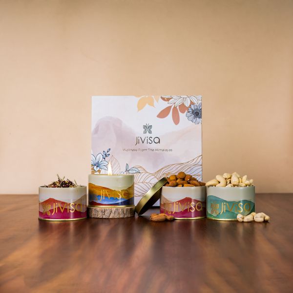 JiViSa Luxury tea, candle & small gourmet gift box  (With Handmade Rakhi)
