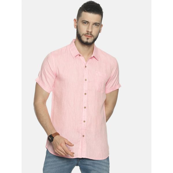 Ecentric Light Pink Regular Fit Hemp Casual Shirt