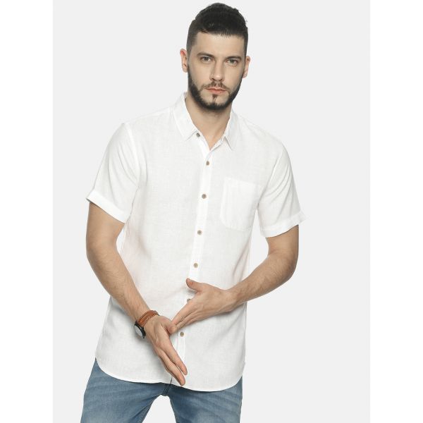 Ecentric White regular fit hemp casual shirt